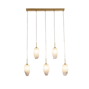 Rocky 5Lt Bar Pendant, Satin Brass Metal  & Glass