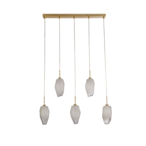 Searchlight Electric Rocky 5Lt Bar Pendant, Satin Brass Metal  & Glass 23145-5SB