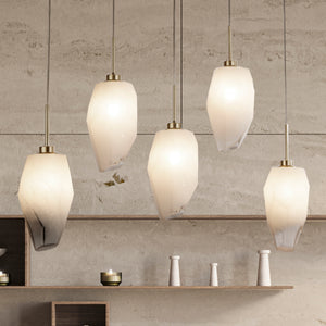 Searchlight Electric Rocky 5Lt Bar Pendant, Satin Brass Metal  & Glass 23145-5SB