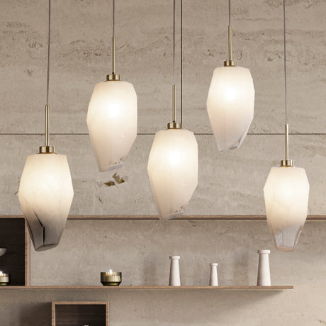 Searchlight Electric Rocky 5Lt Bar Pendant, Satin Brass Metal  & Glass 23145-5SB