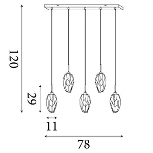 Searchlight Electric Rocky 5Lt Bar Pendant, Satin Brass Metal  & Glass 23145-5SB