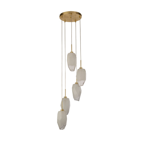 Searchlight Electric Rocky 5Lt Multi Drop  Pendant, Satin Brass Metal  & Glass 23146-5SB