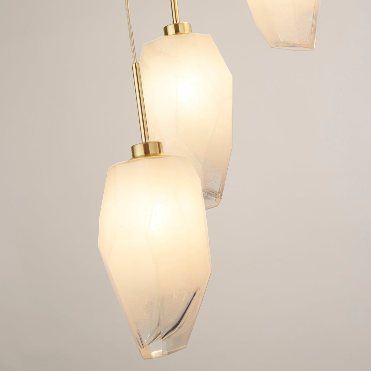 Searchlight Electric Rocky 5Lt Multi Drop  Pendant, Satin Brass Metal  & Glass 23146-5SB