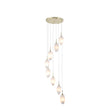 Rocky 8Lt Multi Drop Pendant, Satin Brass Metal  & Glass