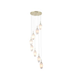 Rocky 8Lt Multi Drop Pendant, Satin Brass Metal  & Glass