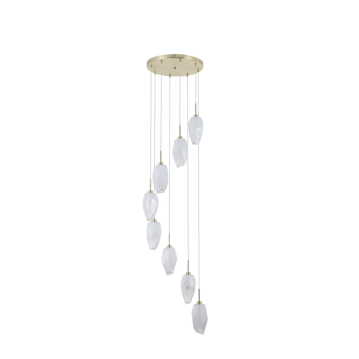 Searchlight Electric Rocky 8Lt Multi Drop Pendant, Satin Brass Metal  & Glass 23147-8SB