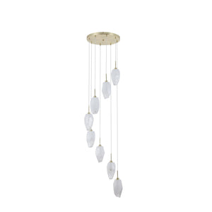 Searchlight Electric Rocky 8Lt Multi Drop Pendant, Satin Brass Metal  & Glass 23147-8SB