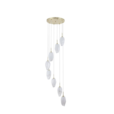 Searchlight Electric Rocky 8Lt Multi Drop Pendant, Satin Brass Metal  & Glass 23147-8SB