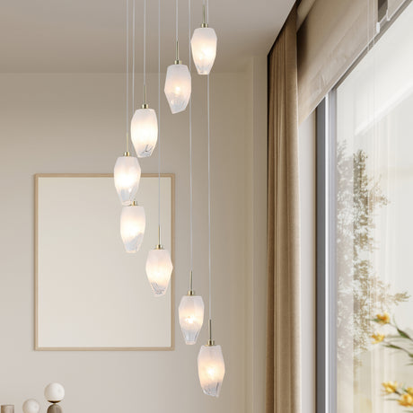 Searchlight Electric Rocky 8Lt Multi Drop Pendant, Satin Brass Metal  & Glass 23147-8SB