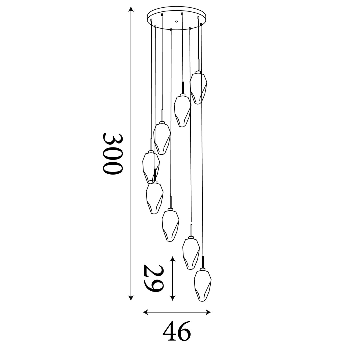 Searchlight Electric Rocky 8Lt Multi Drop Pendant, Satin Brass Metal  & Glass 23147-8SB