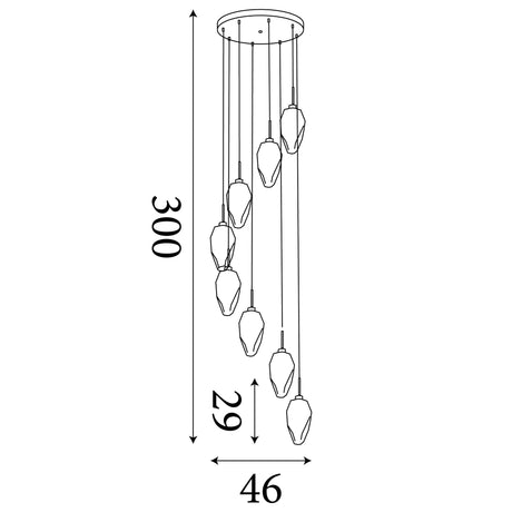 Searchlight Electric Rocky 8Lt Multi Drop Pendant, Satin Brass Metal  & Glass 23147-8SB