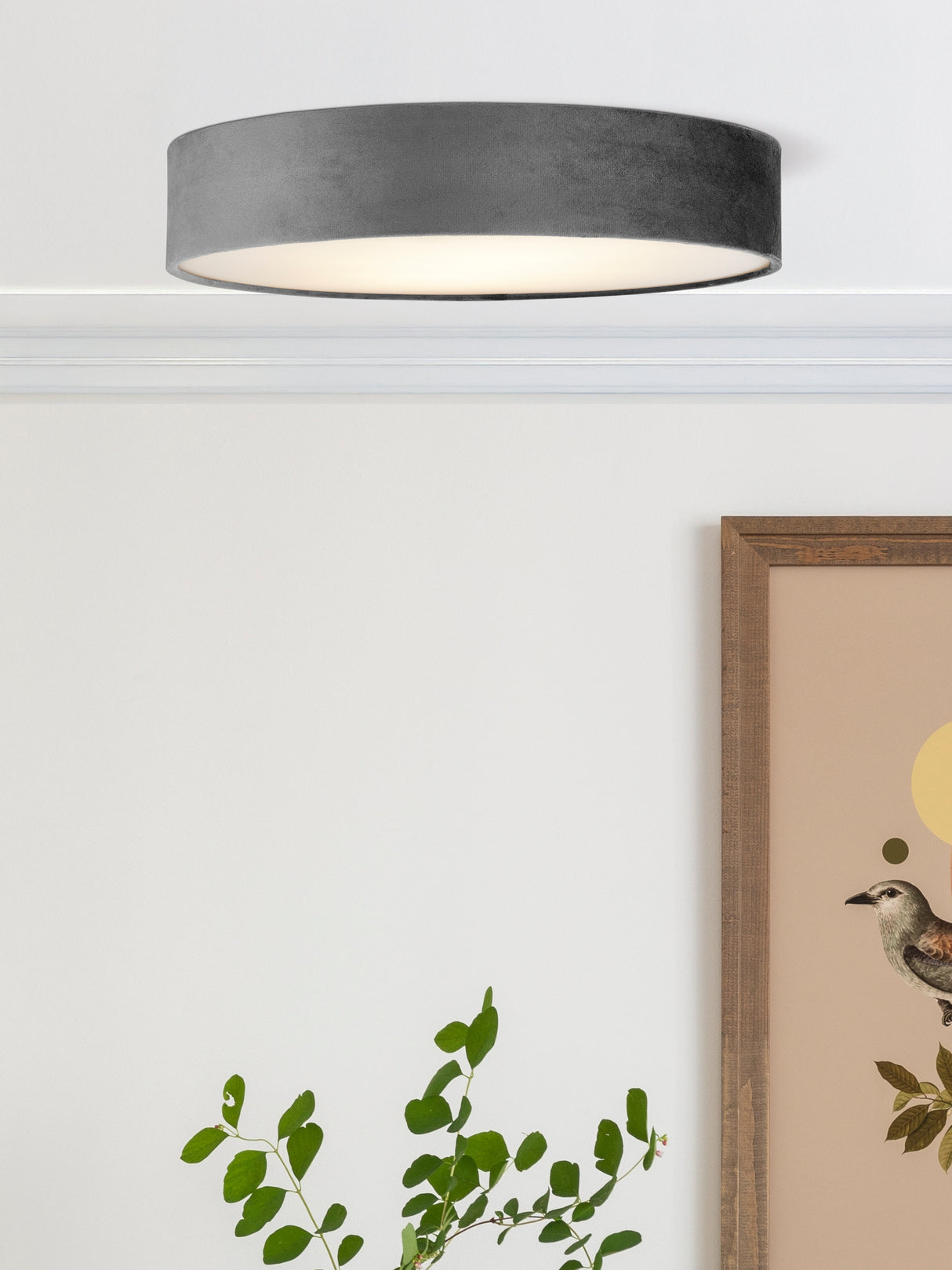 Searchlight Electric Drum 3Lt Flush - Grey Velvet 23298-3GY