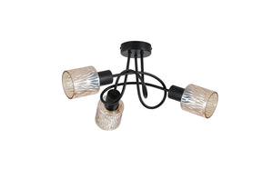 Searchlight Electric Knot 3Lt Ceiling Lamp, Black Metal with Amber Glass Shade 23603-3BK