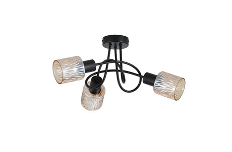Searchlight Electric Knot 3Lt Ceiling Lamp, Black Metal with Amber Glass Shade 23603-3BK