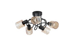 Searchlight Electric Knot 5Lt Ceiling Lamp, Black Metal with Amber Glass Shade 23605-5BK