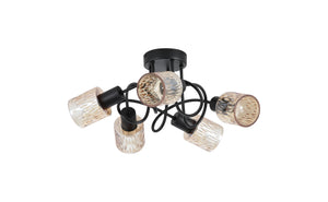 Searchlight Electric Knot 5Lt Ceiling Lamp, Black Metal with Amber Glass Shade 23605-5BK