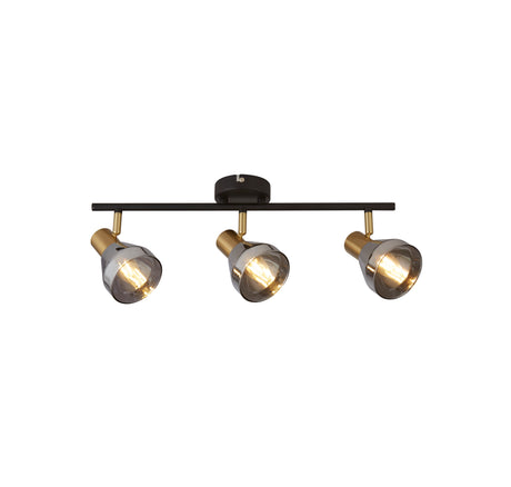 Westminster 3Lt Spot-Black, Satin Brass Metal & Smoked Glass