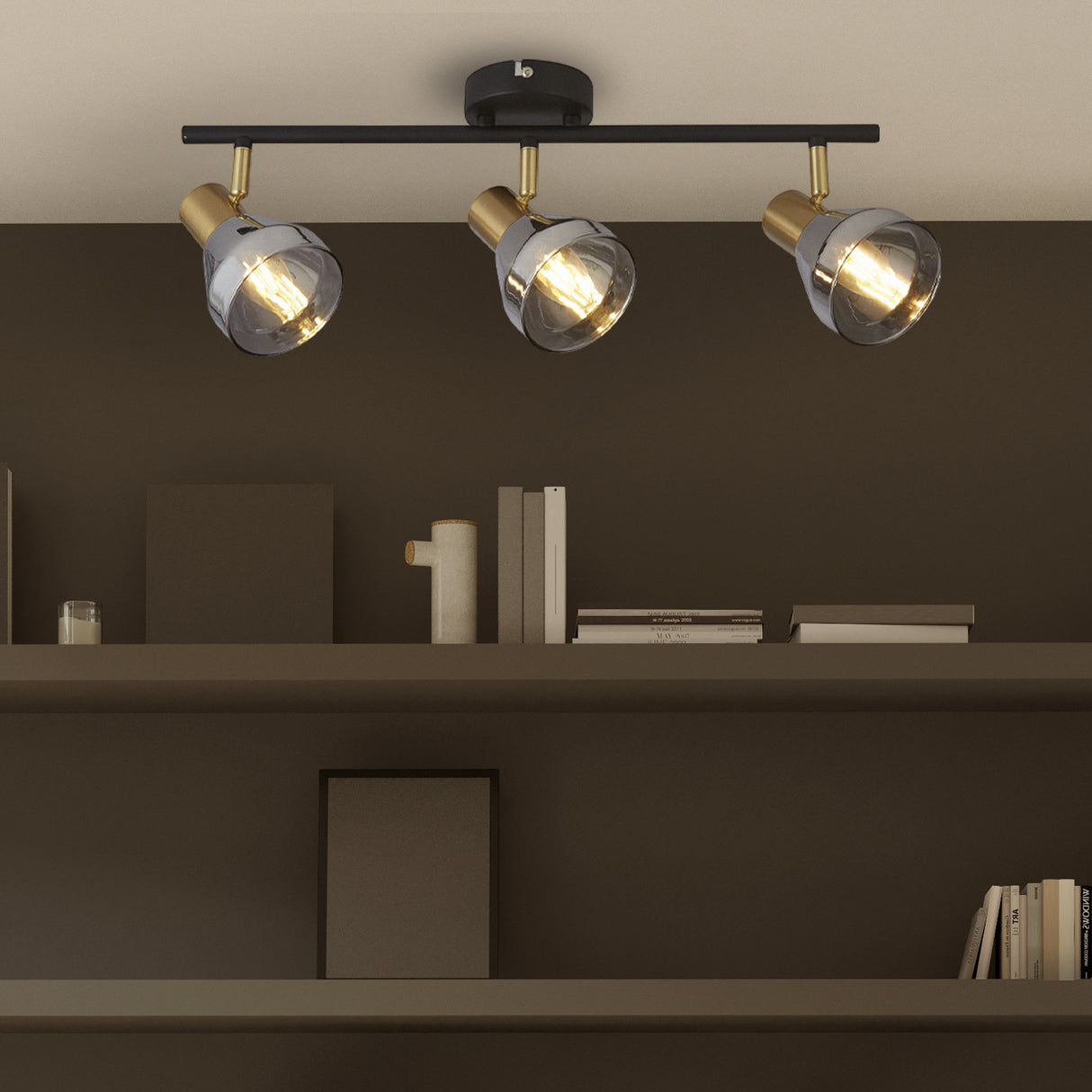 Searchlight Electric Westminster 3Lt Spot-Black, Satin Brass Metal & Smoked Glass 23801-3SM