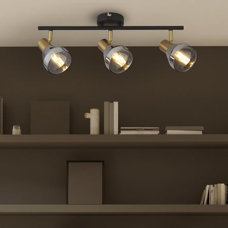 Searchlight Electric Westminster 3Lt Spot-Black, Satin Brass Metal & Smoked Glass 23801-3SM