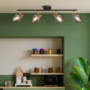 Searchlight Electric Westminster 4Lt Spot-Black, Satin Brass Metal & Smoked Glass 23801-4SM
