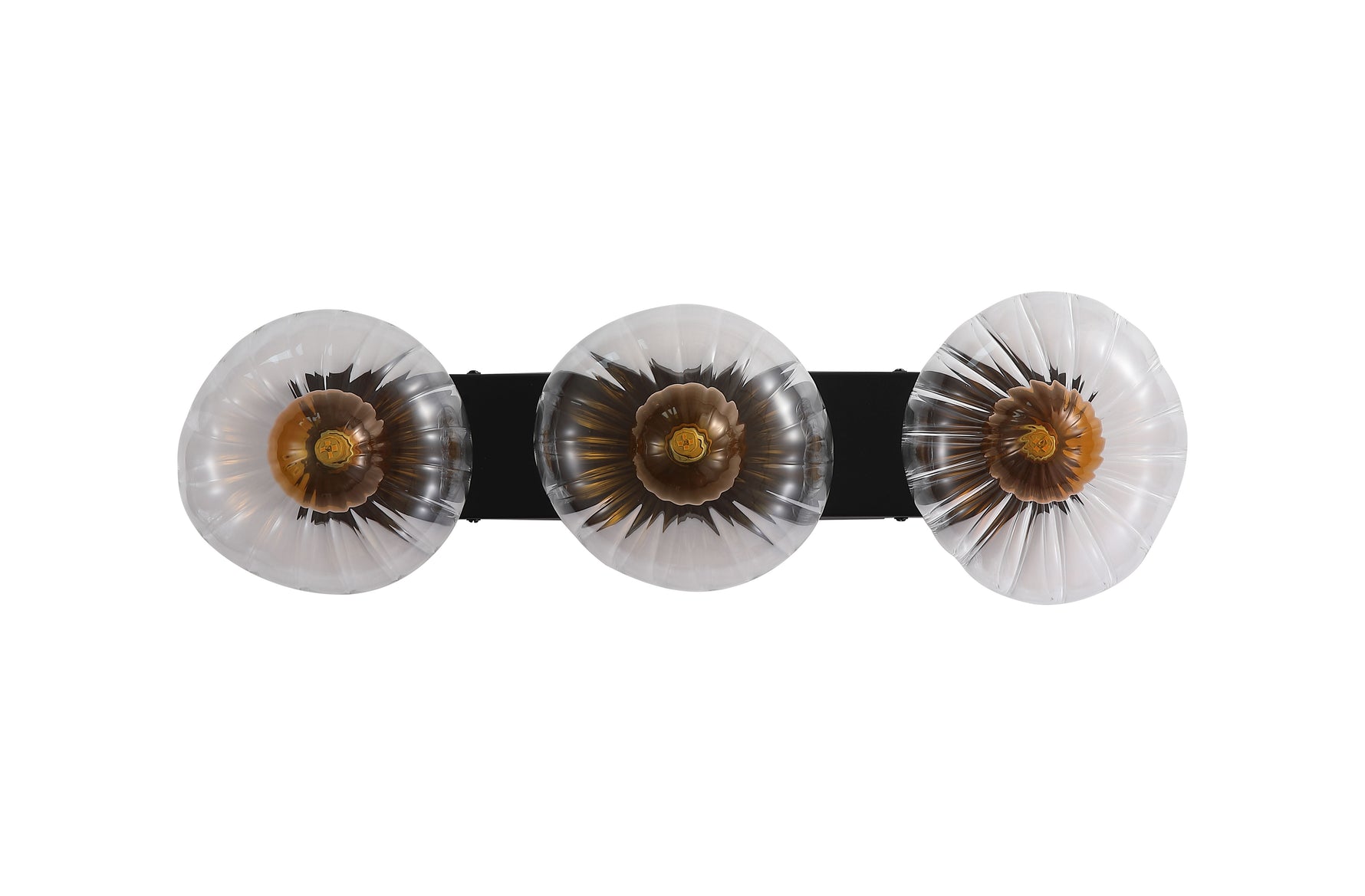 Searchlight Electric Sunbeam 3lt Wall Light, Clear and Amber Ribbed Glass 24122-3BK
