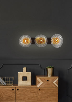Searchlight Electric Sunbeam 3lt Wall Light, Clear and Amber Ribbed Glass 24122-3BK
