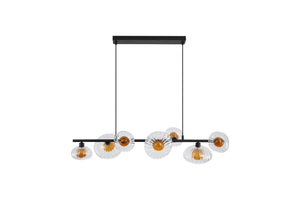 Searchlight Electric Sunbeam 7lt Pendant, Clear and Amber Ribbed Glass 24123-7BK