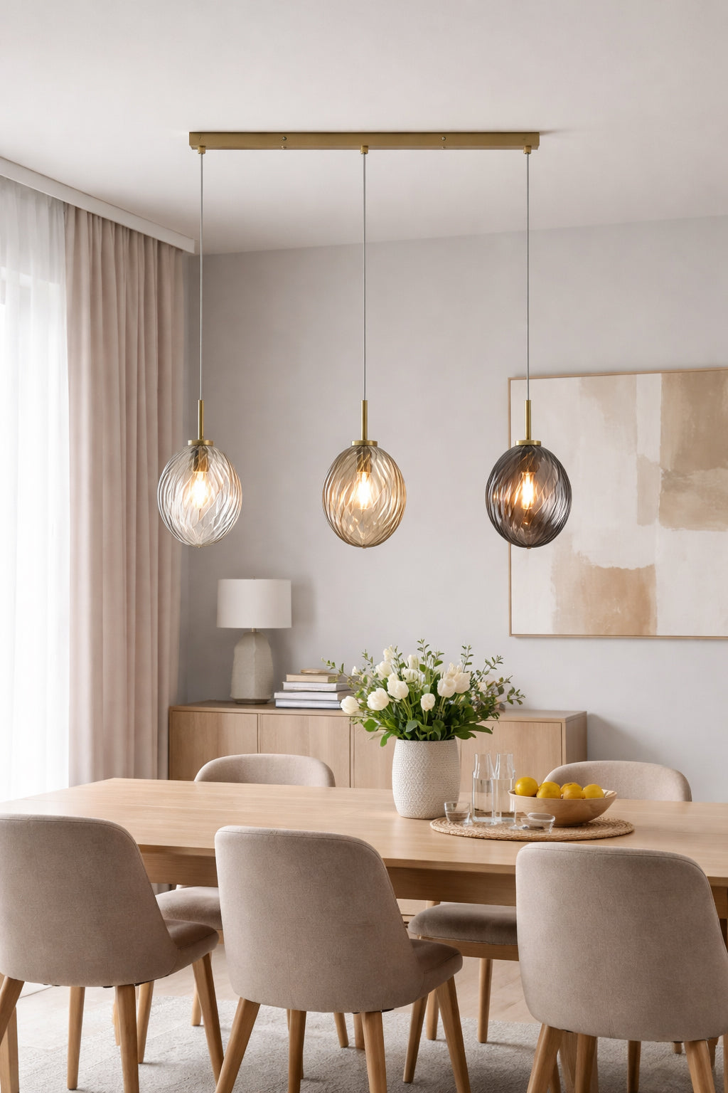 Searchlight Electric Whirl 3Lt Bar Pendant, Satin Brass Metal, Multi Coloured Gla 24141-3SB