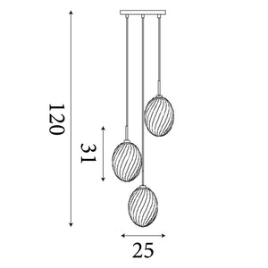 Searchlight Electric Whirl 3Lt Multi Drop Pendant, Satin Brass Metal, Multi Glass 24142-3SB