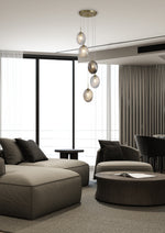 Searchlight Electric Whirl 5Lt Multi Drop Pendant, Satin Brass Metal, Coloured Gl 24142-5SB