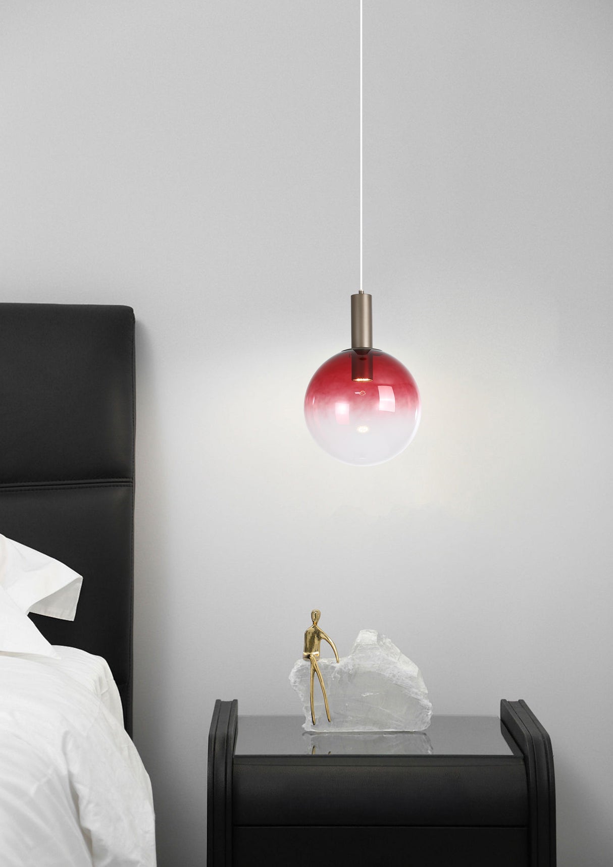 Searchlight Electric Ombre 1lt Pendant, Red Ombre Glass with Latte Metal 24183-1RE