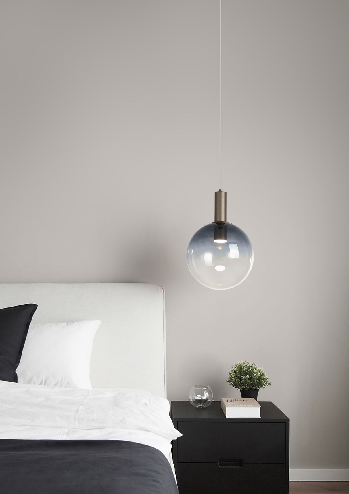 Searchlight Electric Ombre 1lt Pendant, Smoked Ombre Glass with Latte Metal 24183-1SM
