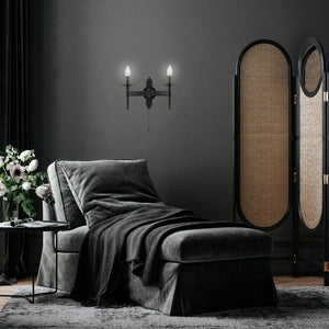 Searchlight Electric Cartwheel II  2Lt Wall Light - Black Wrought Iron 2422-2BK