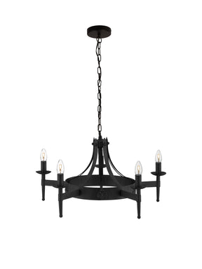 Cartwheel II  5Lt Pendant - Black Wrought Iron