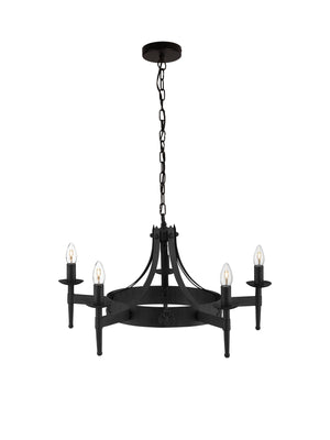 Cartwheel II  5Lt Pendant - Black Wrought Iron