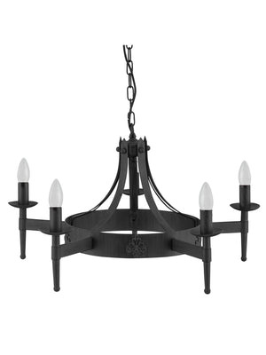 Searchlight Electric Cartwheel II  5Lt Pendant - Black Wrought Iron 2425-5BK