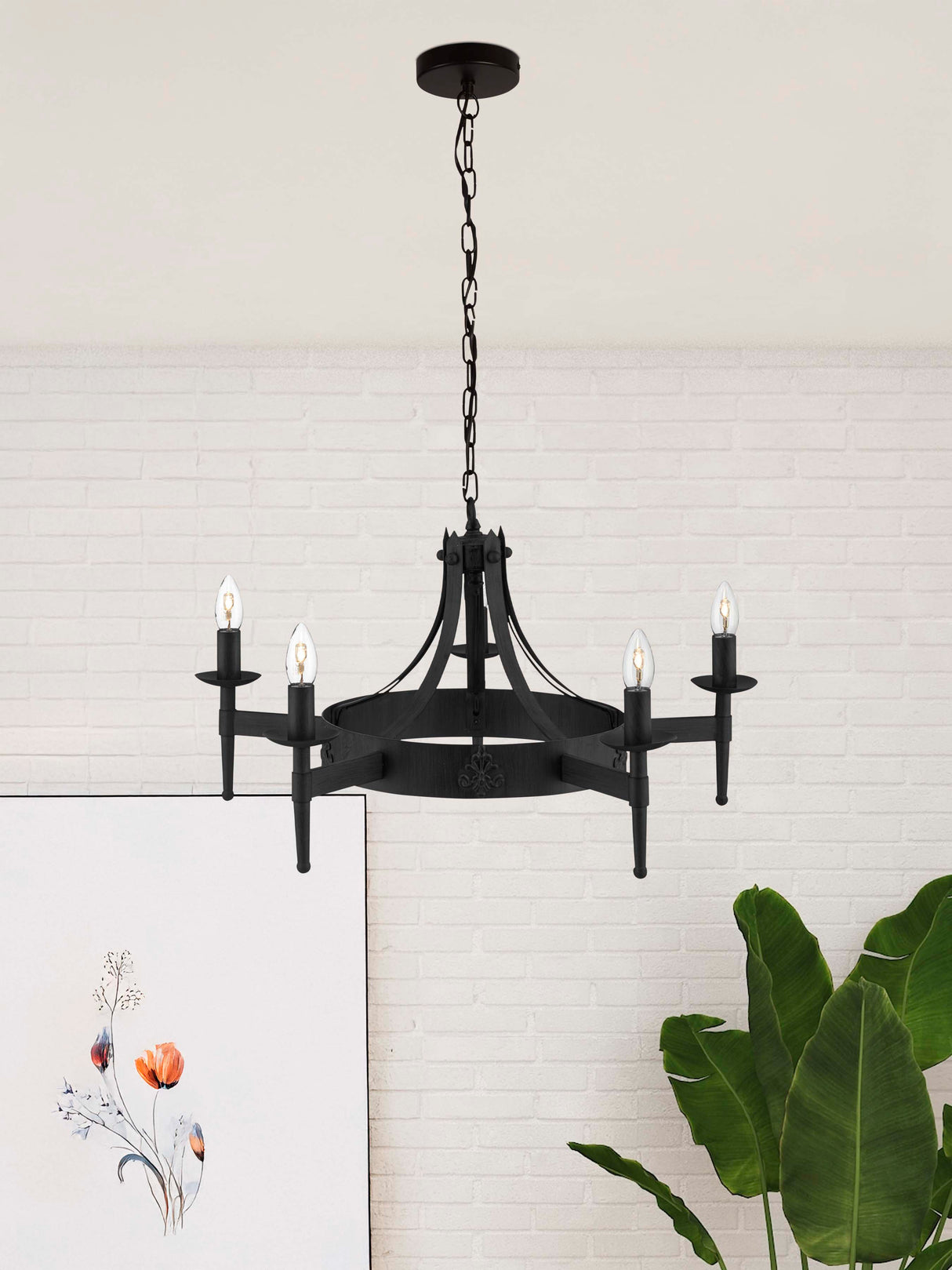 Searchlight Electric Cartwheel II  5Lt Pendant - Black Wrought Iron 2425-5BK