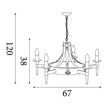 Searchlight Electric Cartwheel II  5Lt Pendant - Black Wrought Iron 2425-5BK