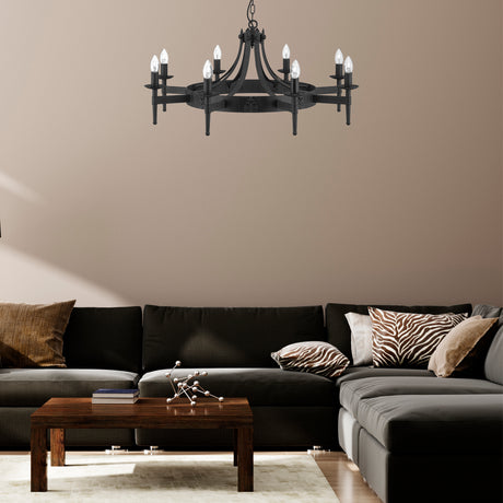 Searchlight Electric Cartwheel II  8Lt Pendant - Black Wrought Iron 2428-8BK