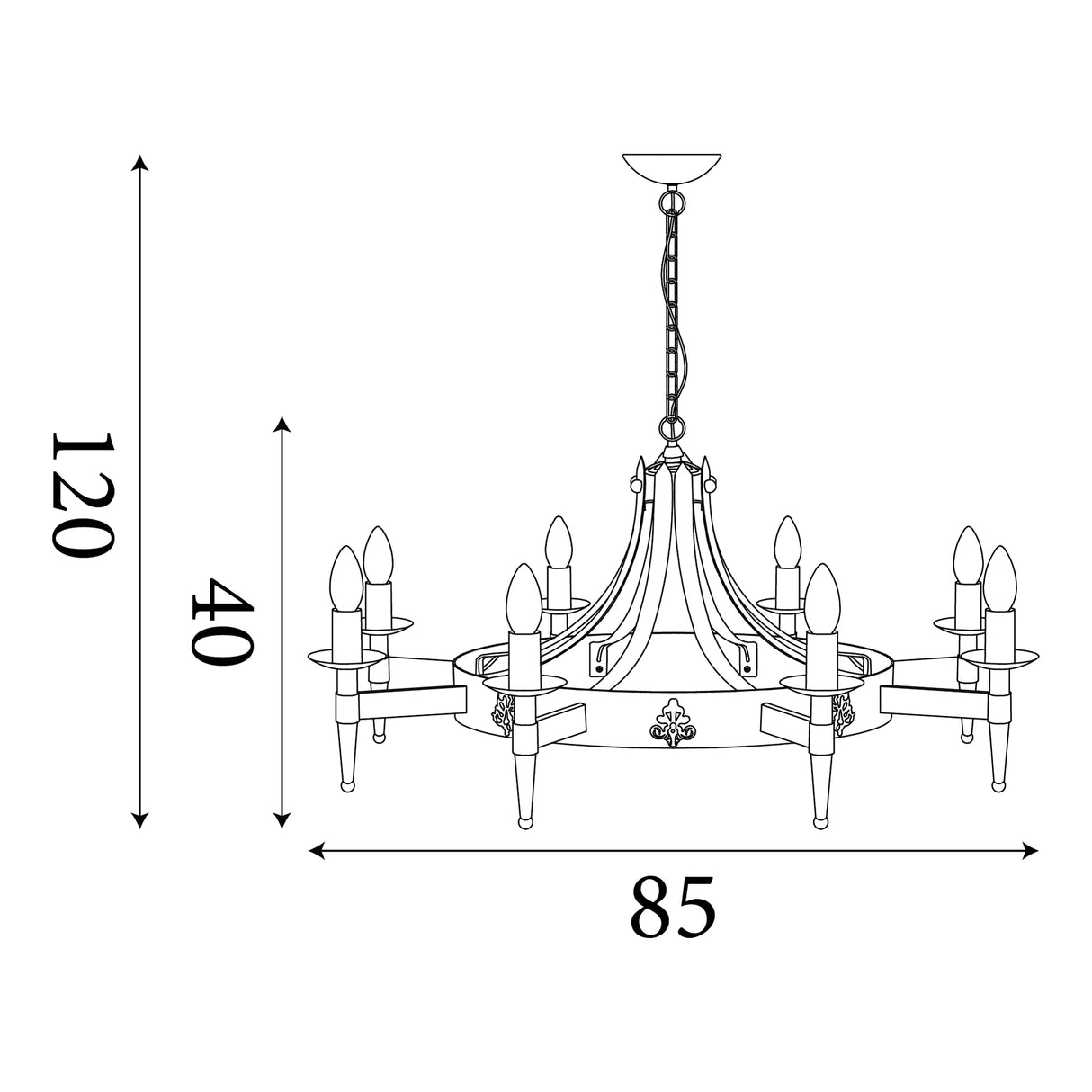 Searchlight Electric Cartwheel II  8Lt Pendant - Black Wrought Iron 2428-8BK