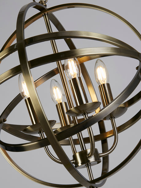 Searchlight Electric Orbit 4Lt Pendant  - Antique Brass Metal 2474-4AB