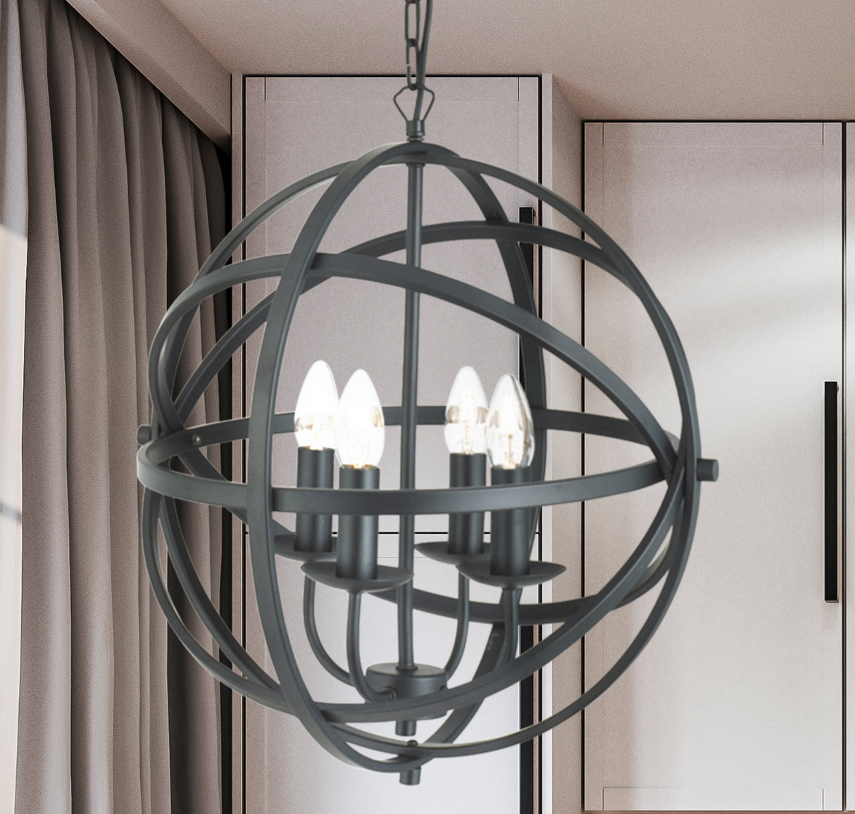 Searchlight Electric Orbit 4Lt Pendant  - Black Metal 2474-4BK