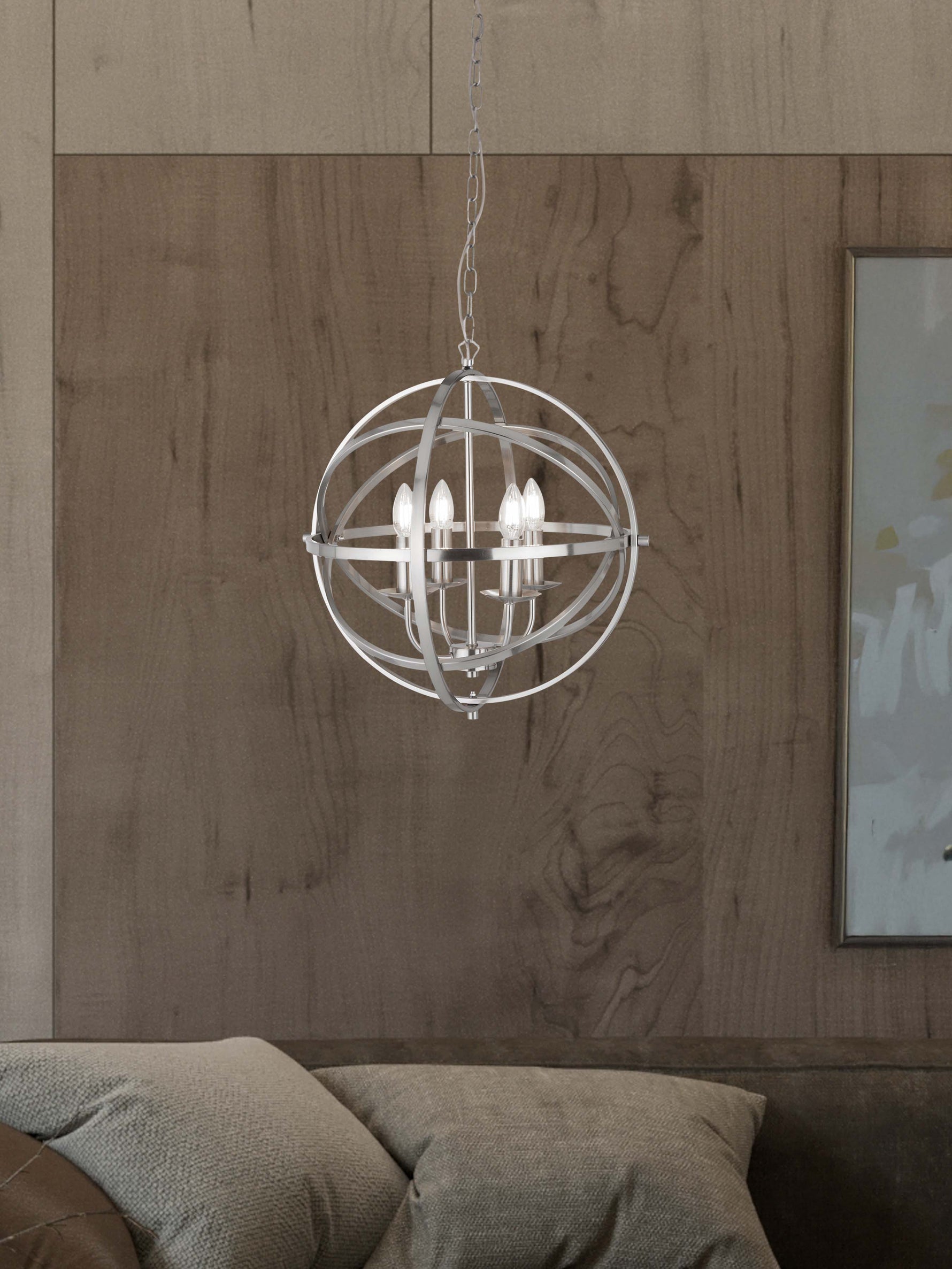 Searchlight Electric Orbit 4Lt Pendant  - Satin Silver Metal 2474-4SS