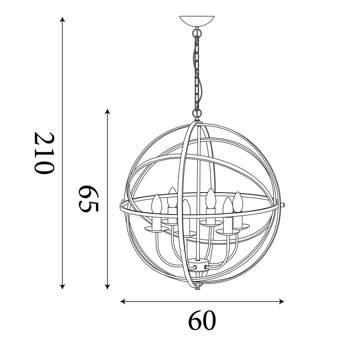 Searchlight Electric Orbit 6Lt Pendant - Black Metal 2476-6BK