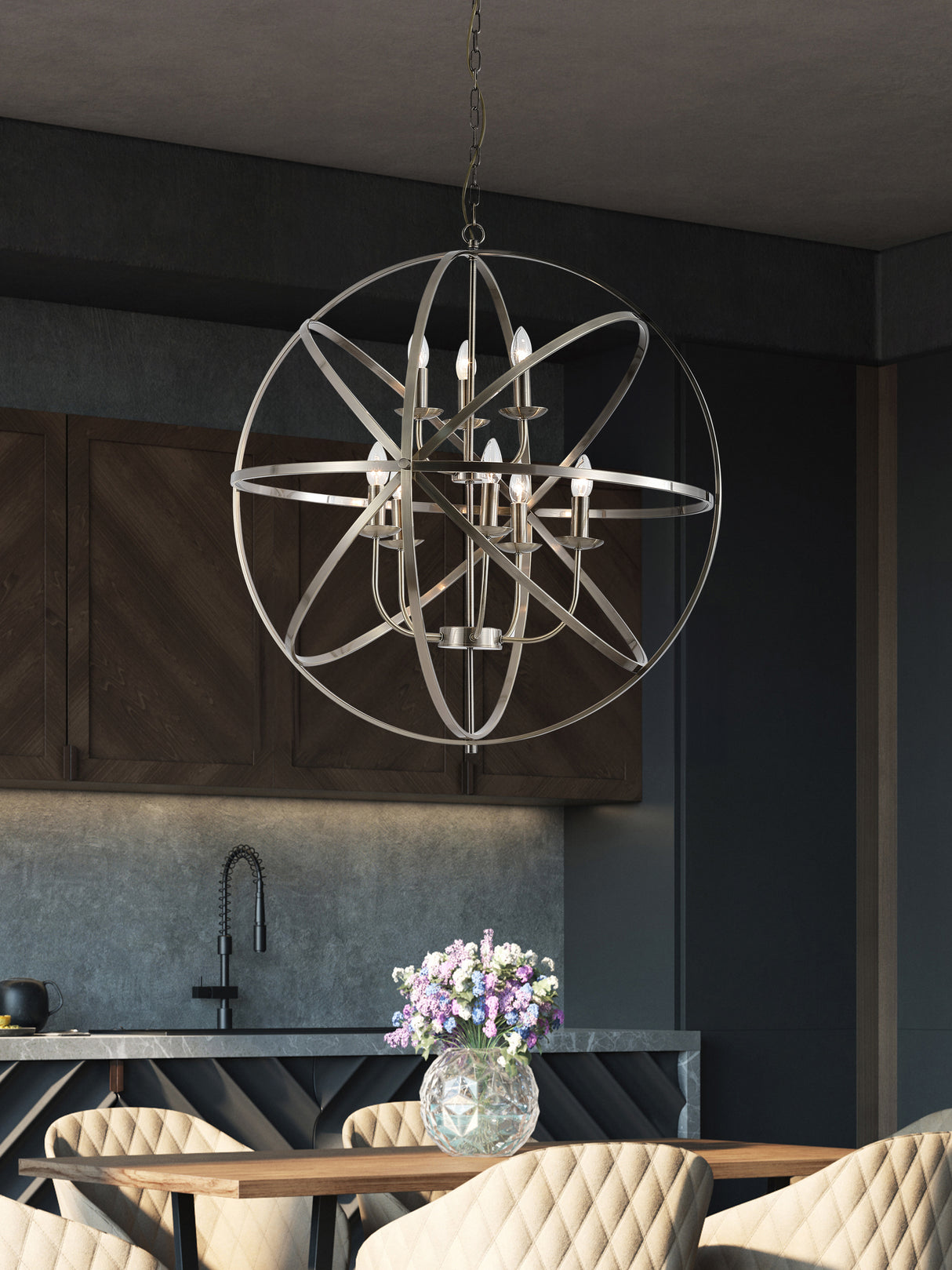 Searchlight Electric Orbit 8Lt Pendant, Antique Brass Metal 2478-8AB