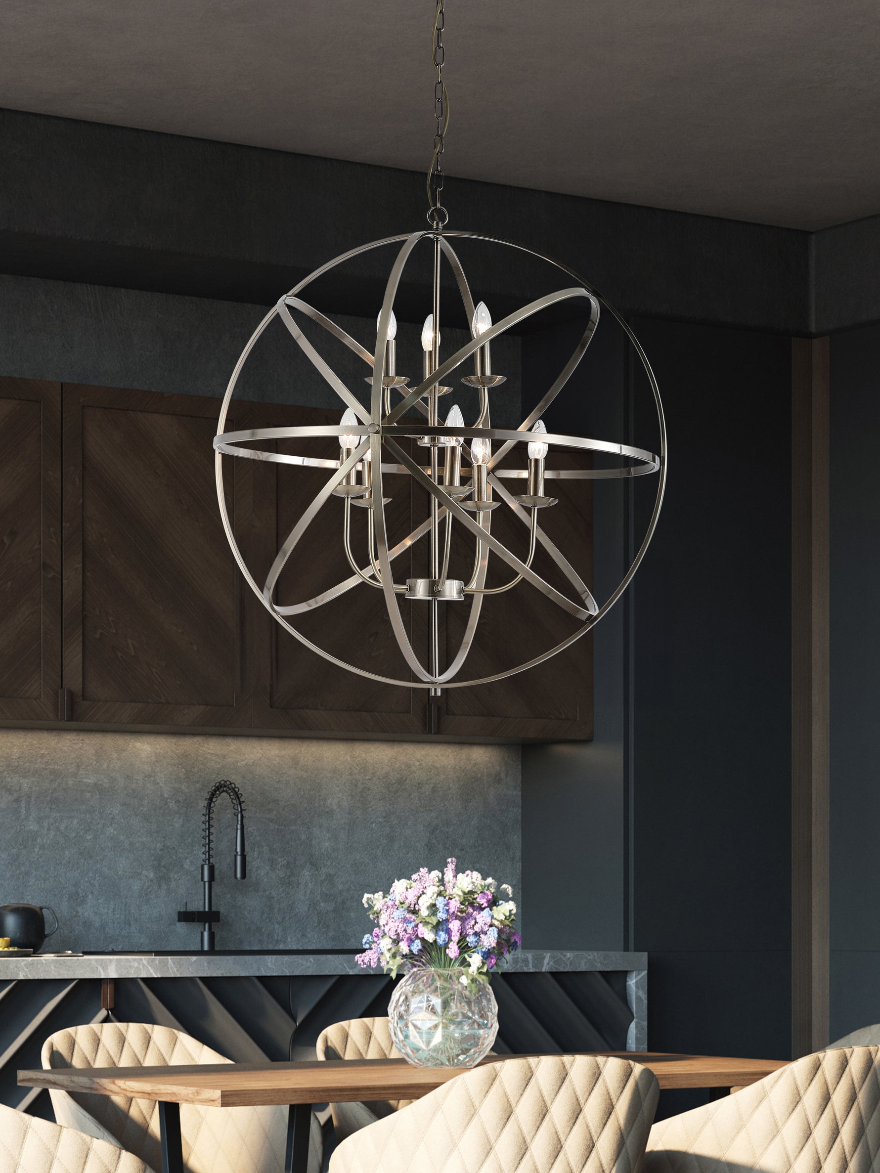 Searchlight Electric Orbit 8Lt Pendant, Antique Brass Metal 2478-8AB