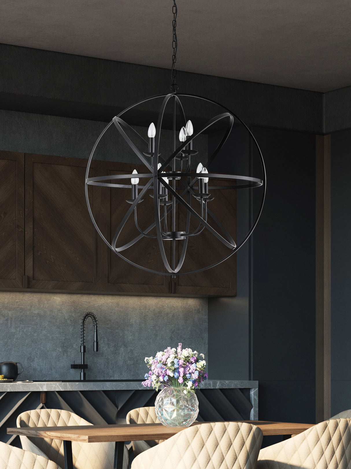 Searchlight Electric Orbit 8Lt Pendant, Matt Black  Metal 2478-8BK