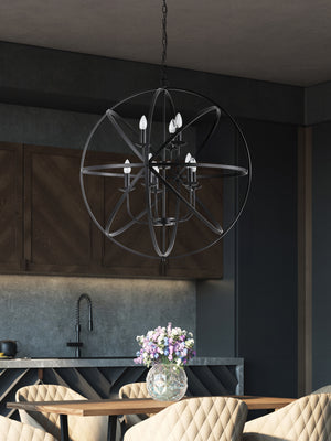 Searchlight Electric Orbit 8Lt Pendant, Matt Black  Metal 2478-8BK