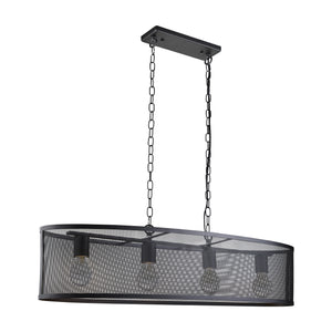 Searchlight Electric Fishnet 4Lt Oval Pendant  - Matt Black Metal & Mesh Shade 2484-4BK