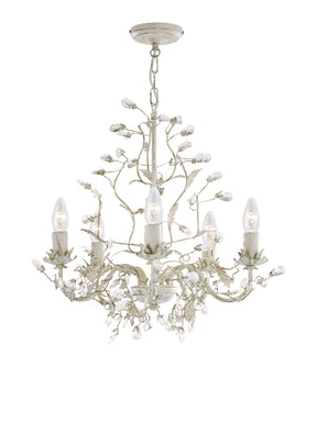 Alamandite 5Lt Pendant - Cream & Gold Metal & Glass Drops